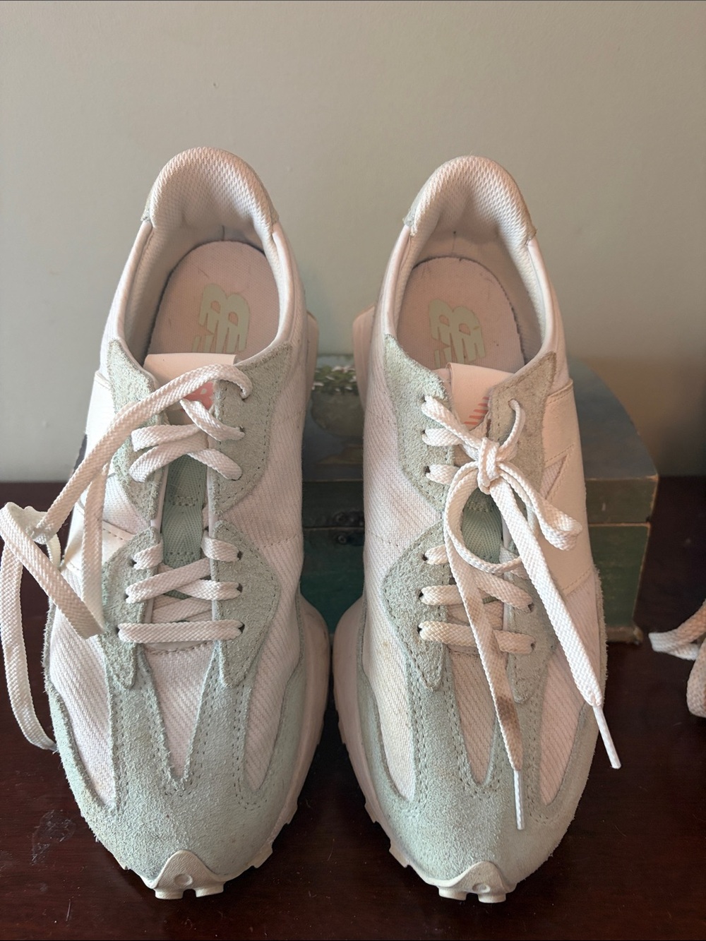 New Balance Women's Sneakers in Pale Green and White